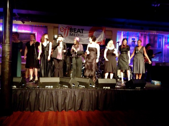 Offbeat Magazine's annual "Best of the Beat" Awards were held on Friday with a bevy of beautiful Nightingales on hand to kick off the festivities. L to R: Meschiya Lake, Debbie Davis, Alexandra Scott, Lena Prima, Roselyn, Lionheart, Ingrid Lucia, Jayna Morgan, (me) Vanessa Niemann and Margie Perez. www.neworleansnightingales.com